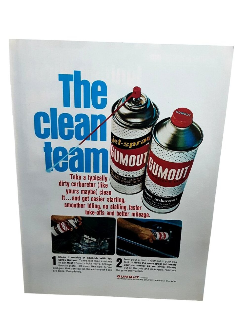 1972 Gumout Carburetor Cleaner Ad Jet Spray Vintage Auto Care